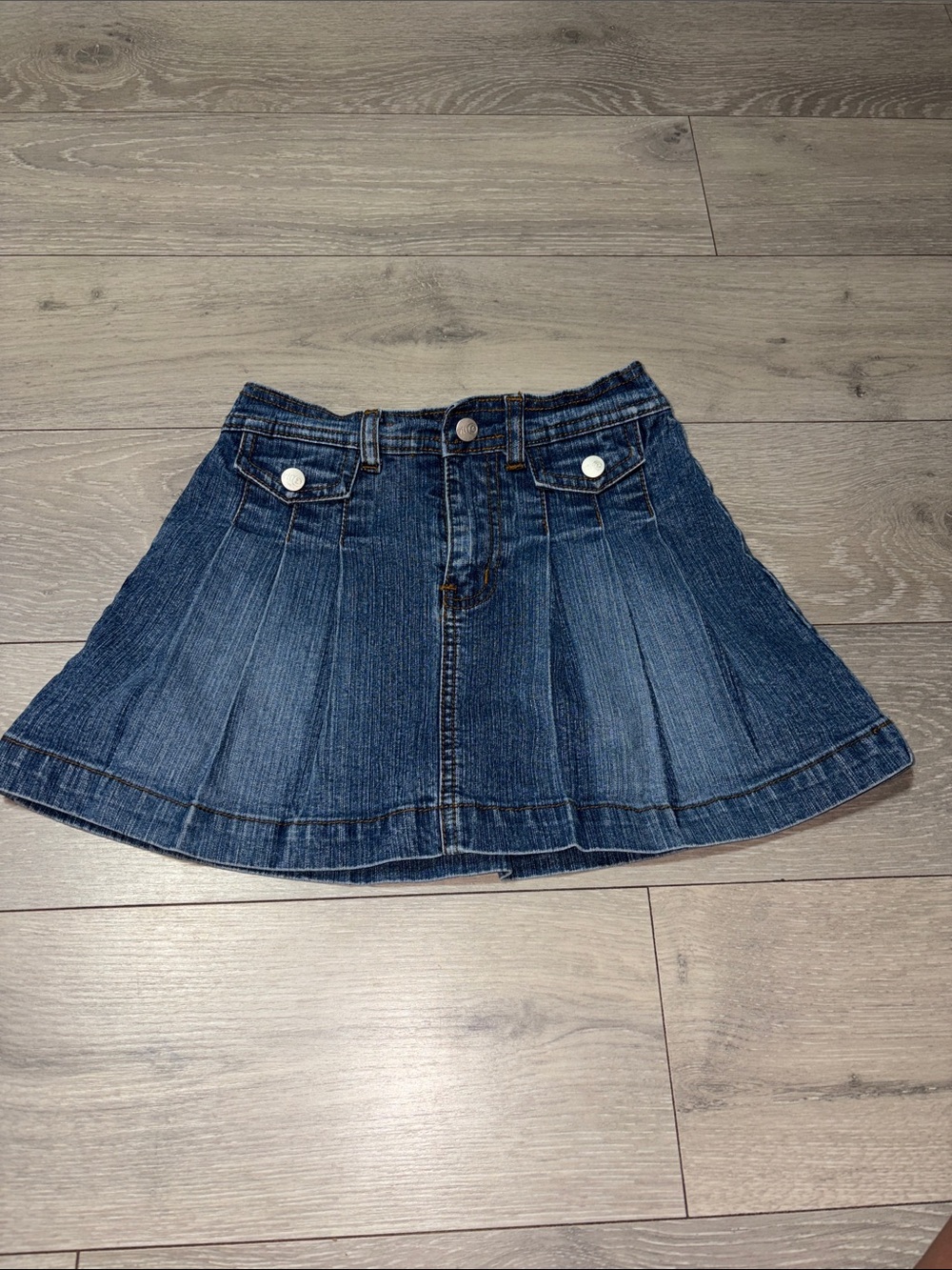 Denim Pleated Circle Skirt - Dark Blue